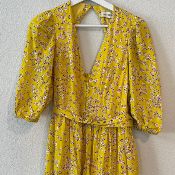 Nicholas The Celie Maxi Dress Hastings Yellow Floral Print Linen Blend Size 4 - Picture 4 of 13